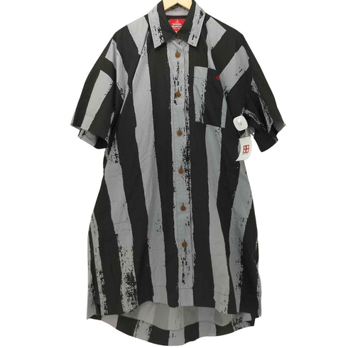 ヴィヴィアンウエストウッドレッドレーベル Vivienne Westwood RED LABEL オーブ刺繍 マルチストライプ ショートスリーブ オーバーサイズシャツワンピース レディース 00