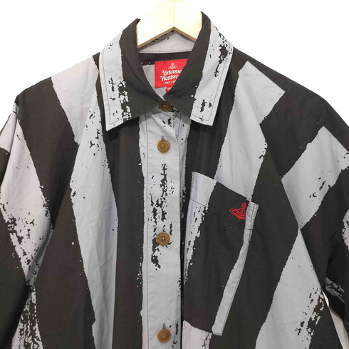 ヴィヴィアンウエストウッドレッドレーベル Vivienne Westwood RED LABEL オーブ刺繍 マルチストライプ ショートスリーブ オーバーサイズシャツワンピース レディース 00