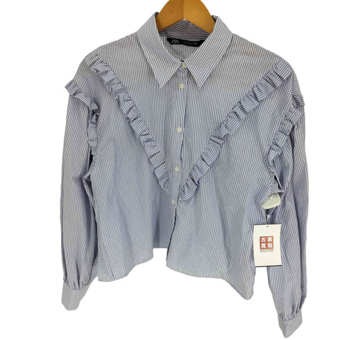 ザラ ZARA フリル付き ストライプ柄 ポプリンシャツ レディース import:M