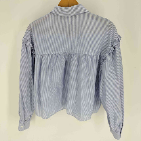 ザラ ZARA フリル付き ストライプ柄 ポプリンシャツ レディース import:M