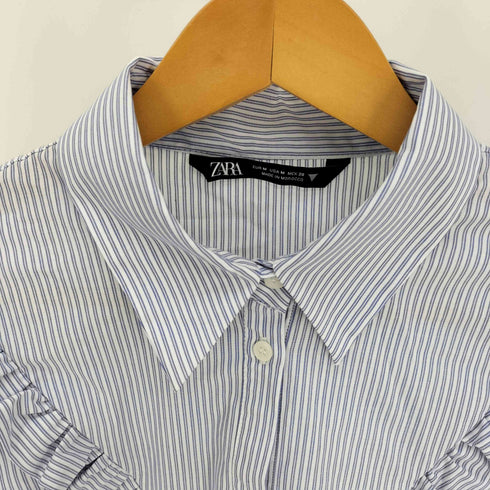 ザラ ZARA フリル付き ストライプ柄 ポプリンシャツ レディース import:M