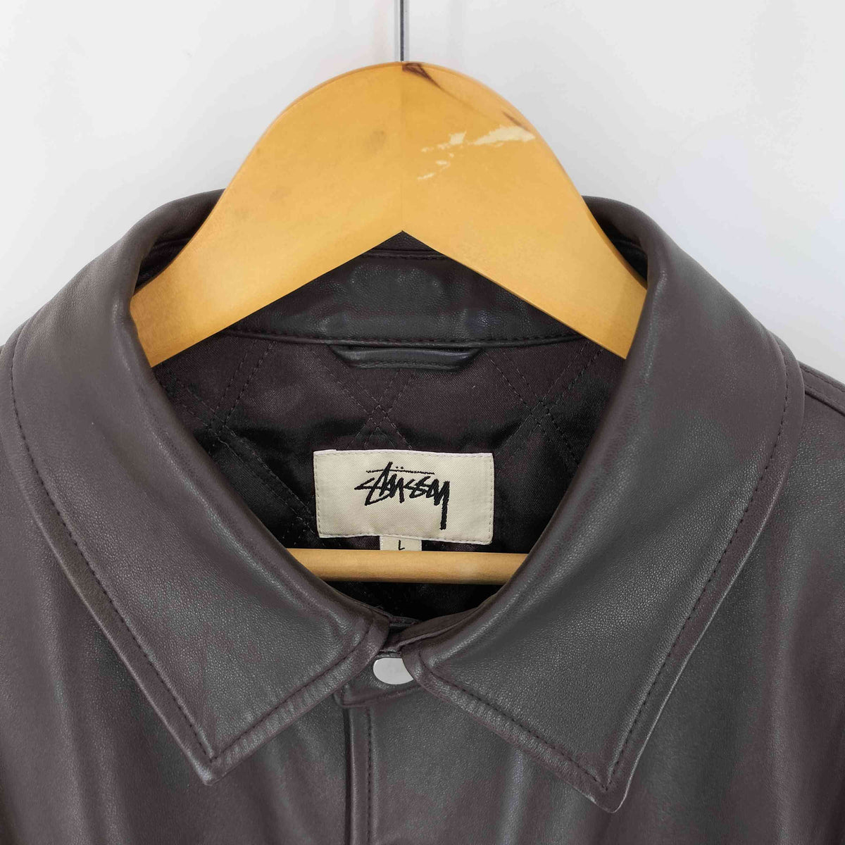 ステューシー Stussy 24SS Boxy Leather Overshirt 'Espresso' メンズ
