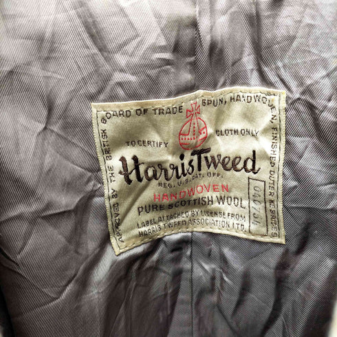 60S Harris Tweed Sieller ミックスカラー ピッチチェック ツイード ロング チェスター コート メンズ