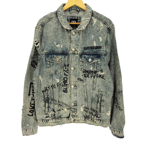 ザラ ZARA クラッシュペインティングデニムジャケット メンズ import:L