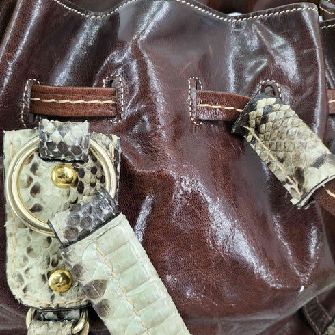 H&H パイソン型押し切替 レザーハンドバッグ レディース