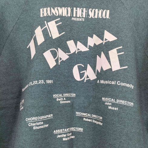 フルーツオブザルーム FRUIT OF THE LOOM 90S 1991コピーライト THE PAJAMA GAME クルーネックラグランスウェット 後染め メンズ JPN:L