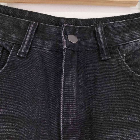 ストレートダメージデニムパンツ レディース
