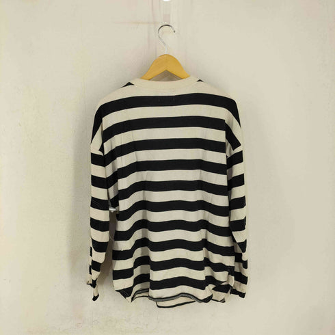 ホワイト WHITE エルボーパッチ ボーダーL/Sカットソー レディース