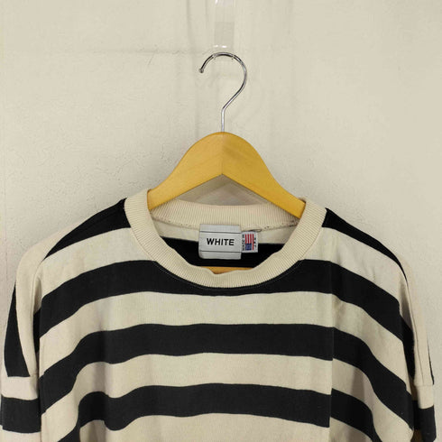 ホワイト WHITE エルボーパッチ ボーダーL/Sカットソー レディース