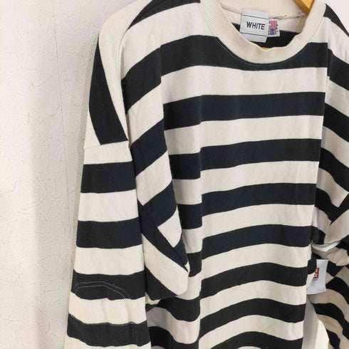 ホワイト WHITE エルボーパッチ ボーダーL/Sカットソー レディース
