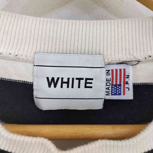 ホワイト WHITE エルボーパッチ ボーダーL/Sカットソー レディース