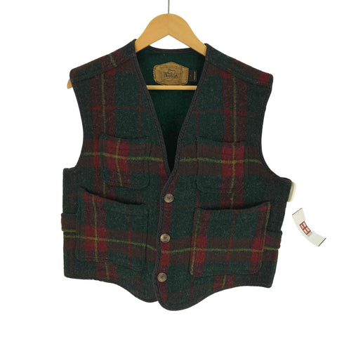 ウールリッチ WOOLRICH 90S USA製 レザータグ タータンチェック ウール ベスト メンズ import:L