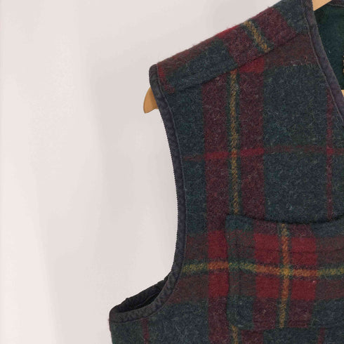 ウールリッチ WOOLRICH 90S USA製 レザータグ タータンチェック ウール ベスト メンズ import:L