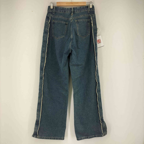 サイドカットオフデザインワイドデニムパンツ レディース JPN:M