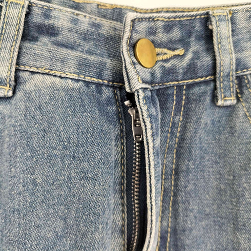 サイドカットオフデザインワイドデニムパンツ レディース JPN:M