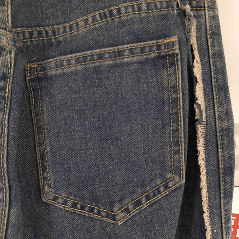 サイドカットオフデザインワイドデニムパンツ レディース JPN:M
