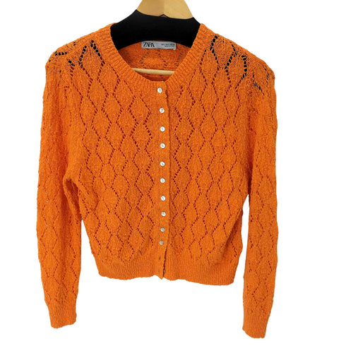 ザラ ZARA POINTELLE KNIT CARDIGAN ダイヤモンド編みニットカーディガン レディース JPN:L