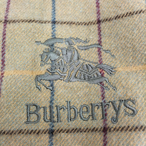 バーバリーズ BURBERRYS 90S 紺タグ ロゴ刺繍 チェック フリンジ ウール 大判 ストール ショール レディース