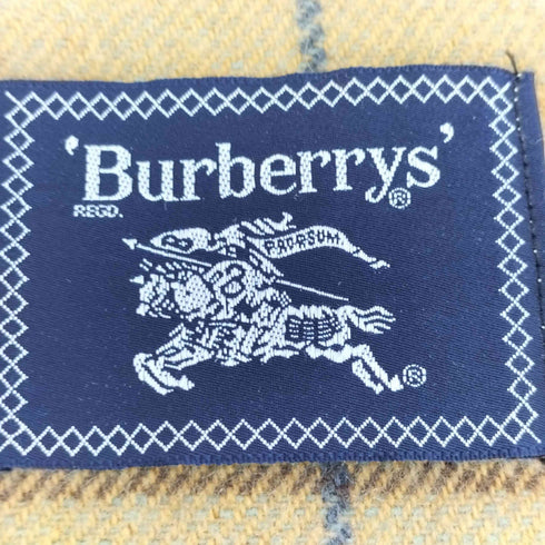 バーバリーズ BURBERRYS 90S 紺タグ ロゴ刺繍 チェック フリンジ ウール 大判 ストール ショール レディース