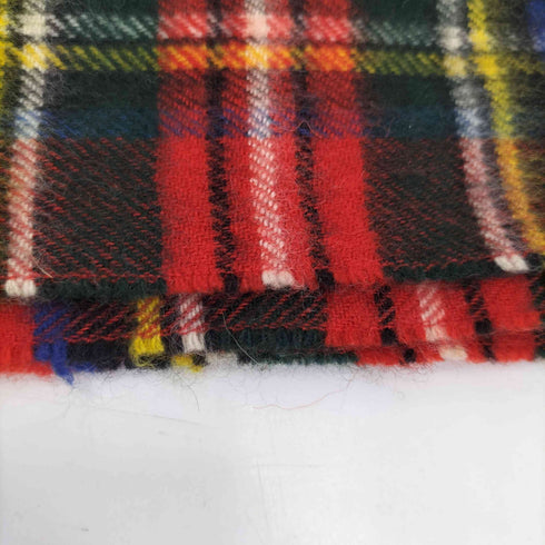 バーバリーズ BURBERRYS 80-90S スコットランド製 白タグ ウール混 カシミヤ タータンチェック フリンジ マフラー レディース