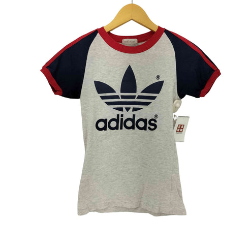 アディダス adidas 80S デサント製 トレフォイルロゴプリント リンガーTシャツ レディース S-M