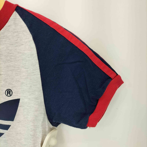 アディダス adidas 80S デサント製 トレフォイルロゴプリント リンガーTシャツ レディース S-M