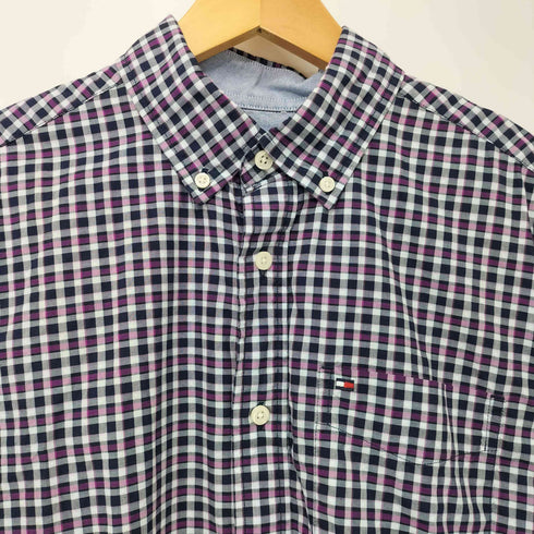 トミーヒルフィガー TOMMY HILFIGER チェック柄 ロゴ刺繍 ボタンダウン ショートスリーブシャツ メンズ import:S