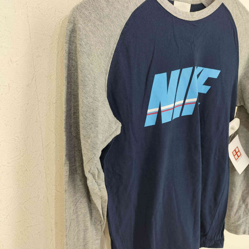 ナイキ NIKE 00s フロントラバーロゴプリント バイカラーラグランL/Sカットソー Y2K レディース JPN:M