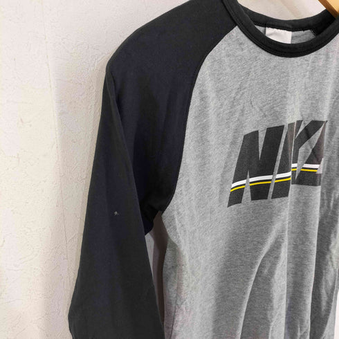ナイキ NIKE 00s フロントラバーロゴプリント バイカラーラグランL/Sカットソー Y2K レディース JPN:M