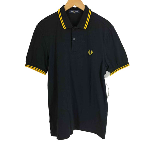 フレッドペリー FRED PERRY ロゴ刺繍 鹿の子 ポロシャツ ブラック×イエロー メンズ import:M