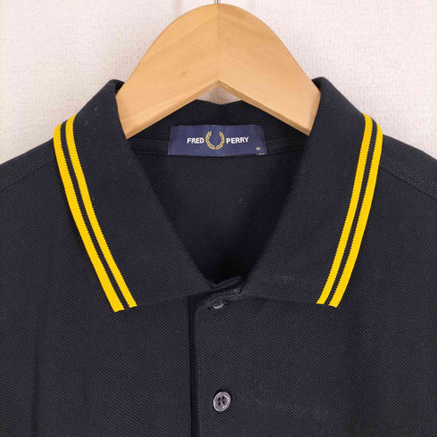 フレッドペリー FRED PERRY ロゴ刺繍 鹿の子 ポロシャツ ブラック×イエロー メンズ import:M