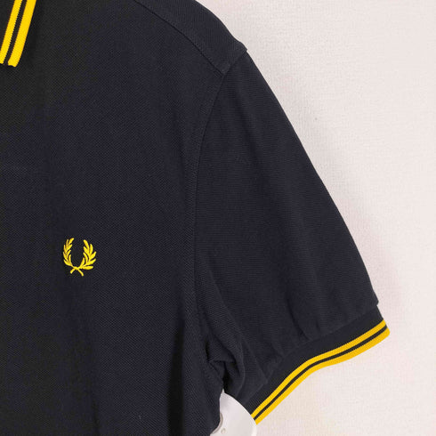 フレッドペリー FRED PERRY ロゴ刺繍 鹿の子 ポロシャツ ブラック×イエロー メンズ import:M