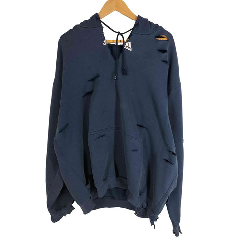 アディダス adidas リメイク ダメージ加工 パフォーマンスロゴ プルオーバーパーカー メンズ import:XXL
