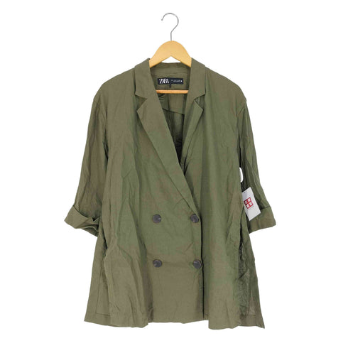ザラ ZARA LINEN BLEND DOUBLE BREASTED BLAZER レディース import:M