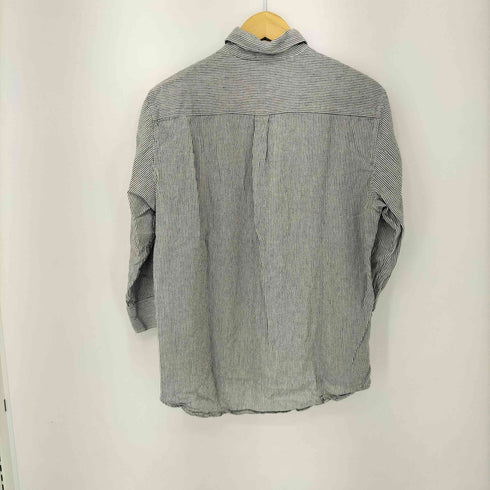 ナノユニバース NANO universe FRENCH LINEN ストライプ7分丈シャツ メンズ JPN:L
