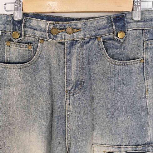 ポケットデザイン ダメージ加工 フレア デニムパンツ レディース M