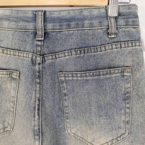 ポケットデザイン ダメージ加工 フレア デニムパンツ レディース M