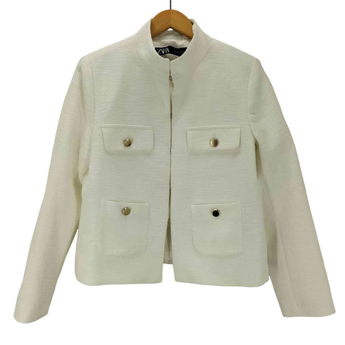 ザラ ZARA テクスチャーブレザー ツイードジャケット レディース import:L