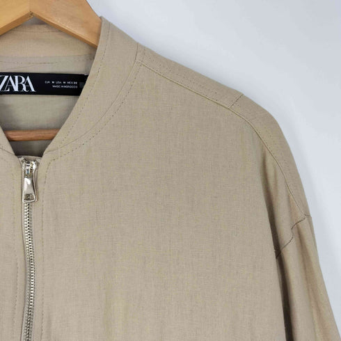 ザラ ZARA リネンレーヨン ボンバージャケット ブルゾン レディース import:M