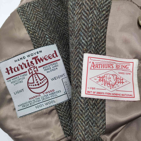 Harris Tweed ARTHUR'S BEING ヘリンボーン スウェードエルボーパッチ ツイード 3Bテーラードジャケット メンズ