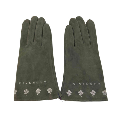 ジバンシィ GIVENCHY ロゴ クローバー 刺繍 シープレザー スエード 手袋 グローブ レディース 21cm