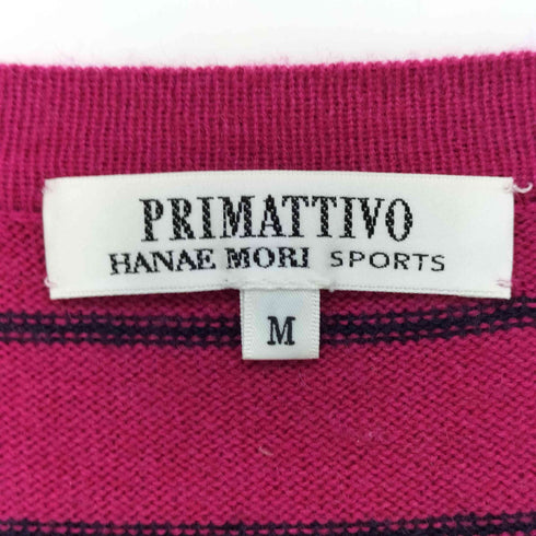 PRIMATTIVO HANAE MORI SPORTS ロゴプレート シルク カシミヤ ボーダー ニット カーディガン レディース JPN:M