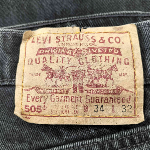 リーバイス Levis 90S 98年製 ボタン裏918 505 後染 ジップフライワイドデニムパンツ ブラックデニム メンズ 32/34