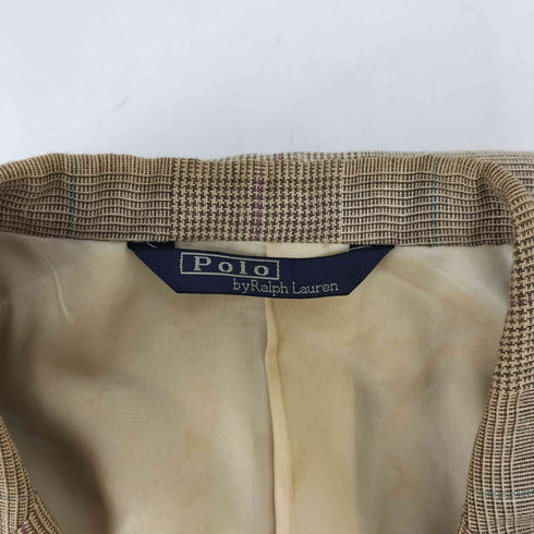 ポロバイラルフローレン Polo by RALPH LAUREN 80-90S 三角タグ シルク 混 リネン チェック ダブルブレスト テーラードジャケット 2タック スラックス パンツ セットアップ メンズ