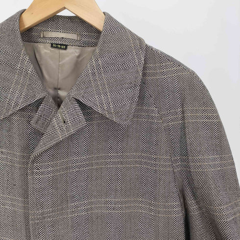 NEW WOOL カシミヤ 混 ウール ヘリンボーン チェック ステンカラーコート メンズ