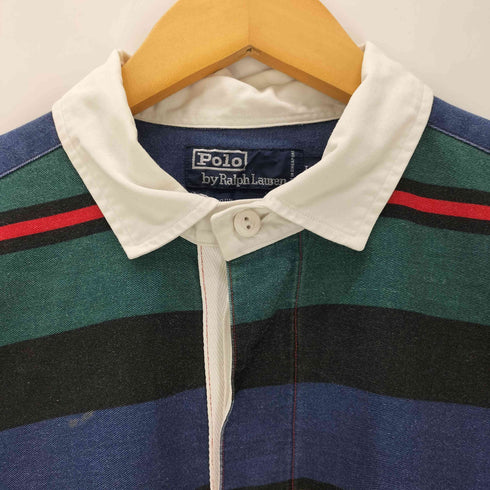 ポロバイラルフローレン Polo by RALPH LAUREN 90s マルチボーダー ポニー刺しゅう 長袖ポロシャツ メンズ JPN:L