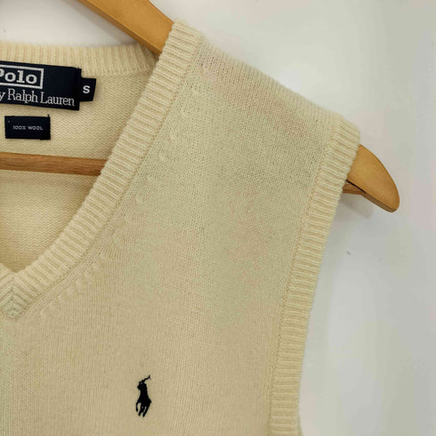 ポロバイラルフローレン Polo by RALPH LAUREN 90s ポニー刺繍 ウール100 Vネック ニットベスト レディース import:S