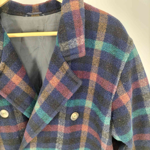 MARELLADUE イタリア製 マルチカラー ブロックチェック ダブルブレストチェスターコート メンズ 40