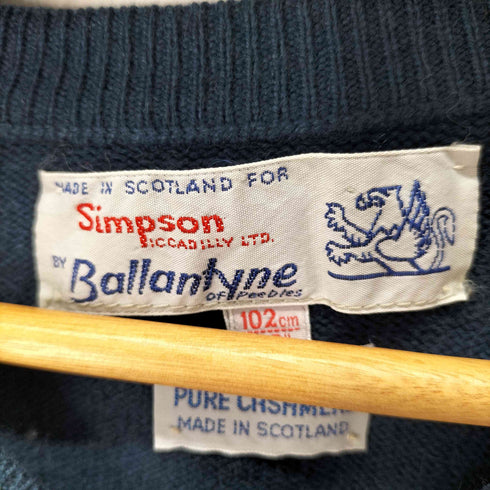 バランタイン BALLANTYNE 80S 100% PURE CASHMERE カシミヤVネックハイゲージニット メンズ US:40
