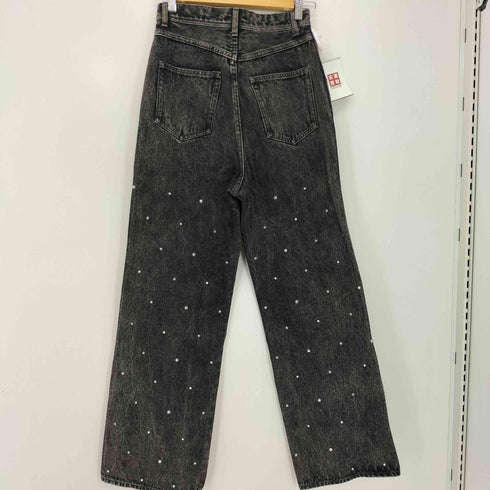 ラインストーンパールワイドデニムパンツ レディース